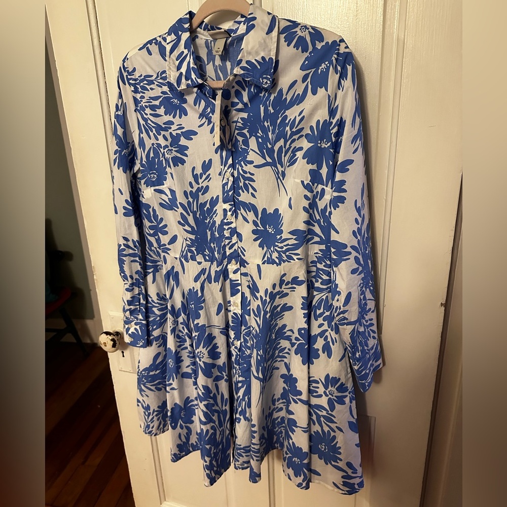 A New Day Blue and White Floral Cotton Dress with Pockets sz M - Picture 6 of 8